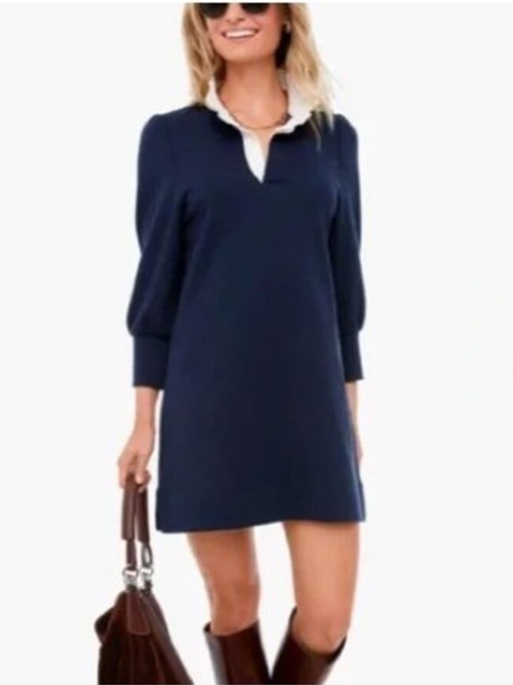 Pomander Place Navy Mini Dress with White Collar